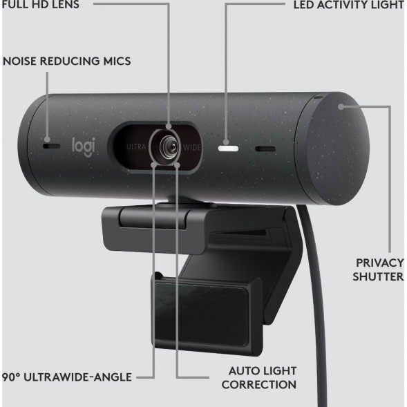 Веб-камера Logitech Brio 500, чёрный в Энгельсе