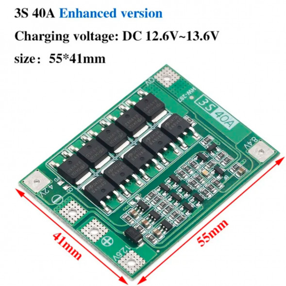 Плата защиты аккумулятора BMS 3S 40A 12.6 для Li-ion в Энгельсе
