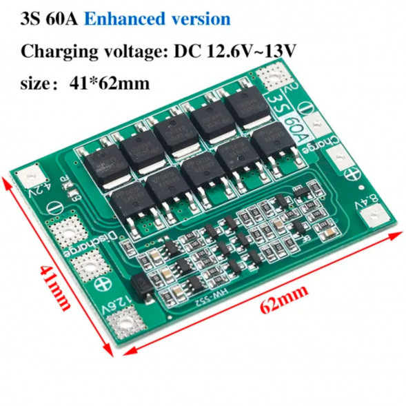 Плата защиты аккумулятора BMS 3S 60A 12.6 для Li-ion в Энгельсе